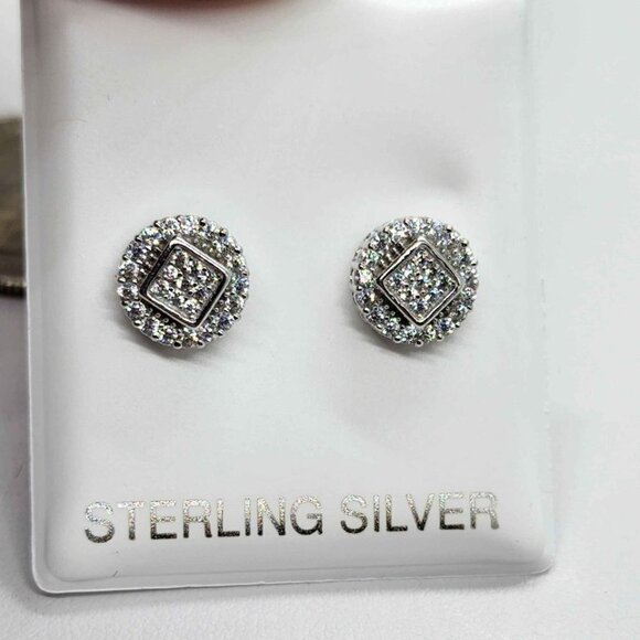 Brand New Sterling Silver 925 Round Disc Earrings w/ square design in the middle - Picture 1 of 3